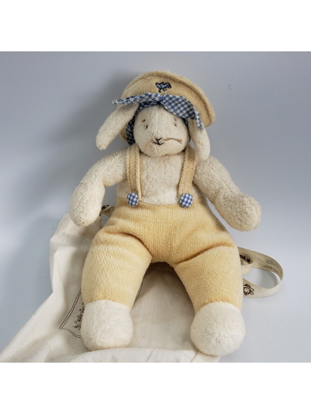 Bunnies by the Bay Plush Rabbit 9" with Hat & Blue Gingham Ribbon Bunny